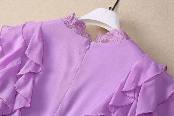 Women's Elegant Luxury Lace Maxi Dress V-Neck Ruffles Patchwork Chiffon Summer Party Evening Dresses