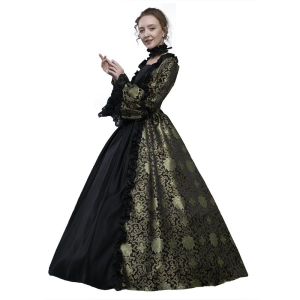 18th Century Women's Rococo Ball Gown Renaissance Floral Jacquard Long Gothic Victorian Dress Masquerade Party Costumes