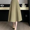 Women's Elegant Office OL Loose A-Line Skirt with Belt Big Swing Midi Skirts
