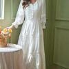 Classic Lace Maxi Dress Women Bohemian Hollow Out A Line Skirt Elegant White Casual Long Dresses