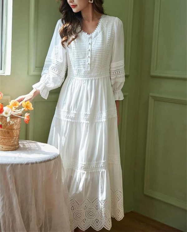 Classic Lace Maxi Dress Women Bohemian Hollow Out A Line Skirt Elegant White Casual Long Dresses