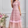 Bohemian Short Sleeve Round Neck Women’s Long Skirt Floral Print Ruffle Net Yarn Dress Casual Summer Elegant Party Dresses