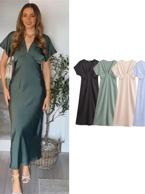Women's Slim V-Neck Street Holiday Long Skirt, Young and Comfortable Dress