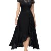Women's Retro Lace Contrast Chiffon Ruffle Evening Maxi Dress