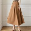 Women's A-Line Skirt with Belt High Waist Loose Office OL Big Swing Midi Skirts