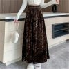 Womens Fleece A-Line Long Skirts Elegant Solid Color High Waist Mid Length Skirts