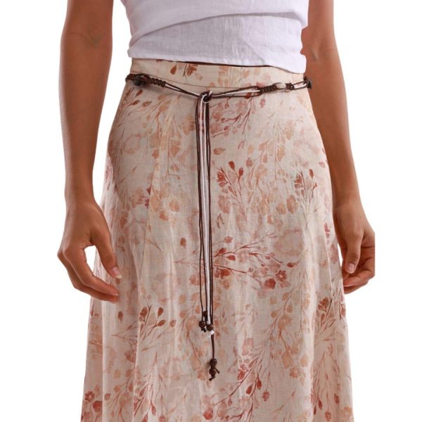 Women's 100% Linen A-line Maxi Skirt with Matching Belt Summer Casual