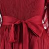 Women's Party Dress Maxi Ruffles Pleated Round Neck Flare Sleeves Solid Lace Up Dress