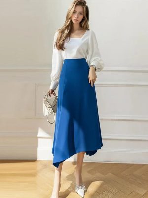 Women Irregular Skirt Long High Waist Office OL Work Midi Skirts