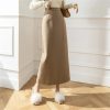 Women Vintage Solid Bodycon Split Wrap Wool Skirt Straight Retro High Waist Long Winter Skirts