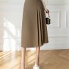 Women Vintage Solid High Waist Long Pleated Skirt Elegant Office Wear A-Line Ladies Skirts