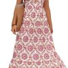 Bohemian Floral Sundress Women Sleeveless Strap Dress with Bowknot Folds Cut Out Summer Beach Casual Maxi Dress