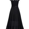 Women's Retro Lace Contrast Chiffon Ruffle Evening Maxi Dress