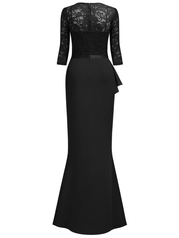 Women's Vintage Floral Lace Ruffle Half Sleeve Evening Party Formal Long Dress