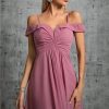 Women's One-Shoulder V-Neck Evening Dress Pleated Chiffon Long Ball Gown Party Formal Wear