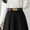 Women's A-Line Skirt with Belt High Waist Loose Office OL Big Swing Midi Skirts
