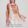 Women's Floral Chiffon Blouse Batwing Summer Hippie Sheer Loose Caftan Poncho Tunic Shirt Tops