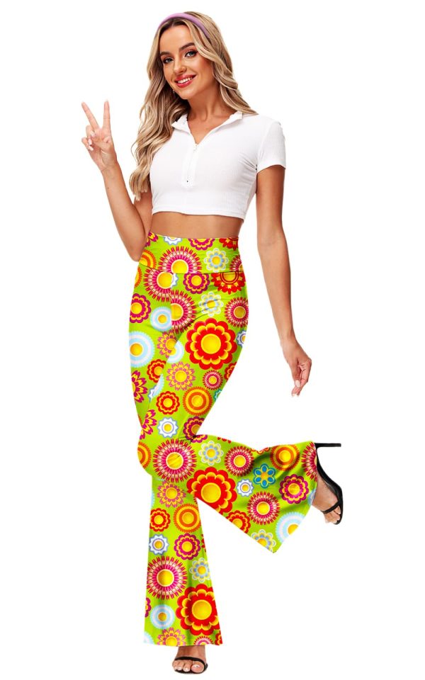Women's High Waist Stretch Bell Bottom Slim-Fit Flare Leg Hippie Pants