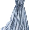 Boho Silk Dress Women Natural Sleeveless O Neck Lace Up Beach Dress Floral Printing Summer Maxi Dress(XX-Large)