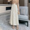 Womens Fleece A-Line Long Skirts Elegant Solid Color High Waist Mid Length Skirts