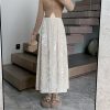 Womens Fleece A-Line Long Skirts Elegant Solid Color High Waist Mid Length Skirts