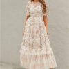 Women's Floral Printed Mesh Dress Round Neck High Waist Layer Tiered Maxi Beach Party Dresses