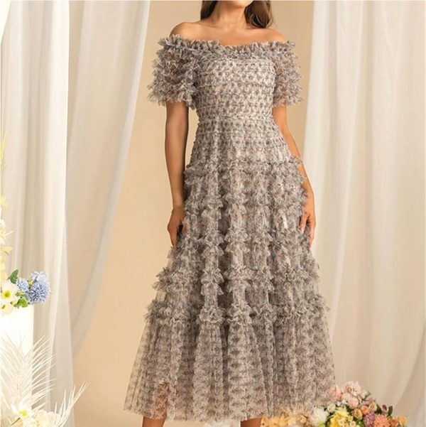 Women's Bohemian Summer Holiday Dress Short Sleeve Square Neck Large Swing Party Maxi Dresses