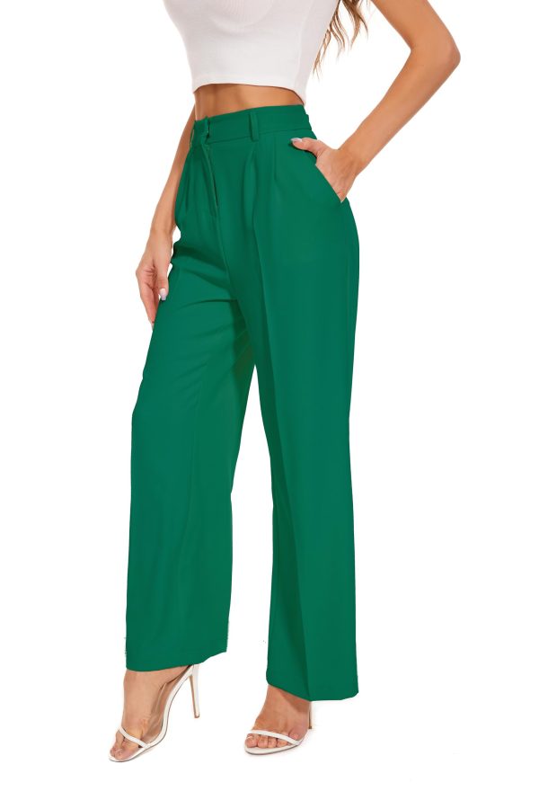 Wide Leg Pants Women's High Elastic Waisted in The Back Business Work Trousers Long Straight Suit Pants