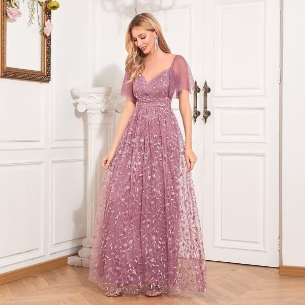 Long Tulle Evening Gowns A Line Floral Appliques Formal Dresses for Women FBAMO04