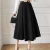 Women's A-Line Skirt with Belt High Waist Loose Office OL Big Swing Midi Skirts