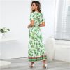 Bohemian Print Long Dress Women Summer Sexy Deep V Neck Beach Dress Casual Vacation Maxi Dress(Green,Small)