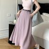 Women's Summer Long Skirt with Belt High Waist Elegant Office OL Big Swing Midi A-Line Skirts