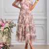 Women's Boho Floral Print Dress Net Yarn Cascading Ruffle Beach Party Summer Vacation Maxi Dresses