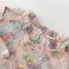 Women's Floral Print Holiday Party Dresses Petal Sleeve Crinkle Irregular Lace Sexy Maxi Dress