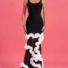 Women 3D Flower Ruffles Patchwork Sling Sexy Backless Slim Long Maxi Dress