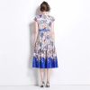Women's Summer Autumn Elegant Flower Shirt Short Sleeve Belt Office Long Floral Print Midi Dress