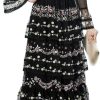 Women's Casual Vacation Dress Embroidery Sequins Net Yarn Cascading Ruffle Maxi Beach Party Dresses