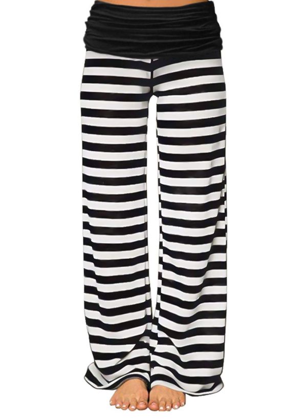 Women's Comfy Pajama Pants Wide Leg Lounge Palazzo Yoga Pants Stretch Casual Floral Print Fold Waist Pants