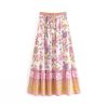 Women's Floral Resort Set - Slash Neck Ruffle Blouse & High Waist Maxi Skirt in Soft Pink