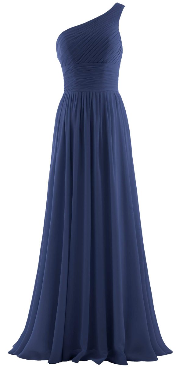 Women's Pleat Chiffon One Shoulder Bridesmaid Dresses Long Evening Dress Formal Wedding Party Dress