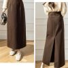 Women Vintage Solid Bodycon Split Wrap Wool Skirt Straight Retro High Waist Long Winter Skirts