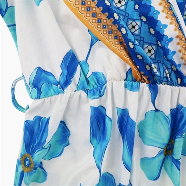 Bohemian Print Long Dress Women Summer Sexy Deep V Neck Beach Dress Casual Vacation Maxi Dress(Green,Small)