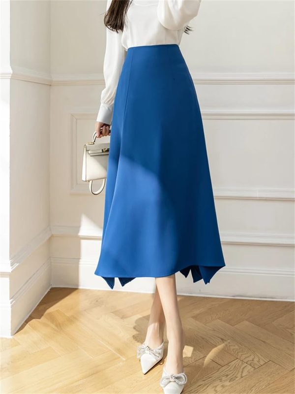Women Irregular Skirt Long High Waist Office OL Work Midi Skirts