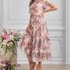 Women's Boho Floral Print Dress Net Yarn Cascading Ruffle Beach Party Summer Vacation Maxi Dresses