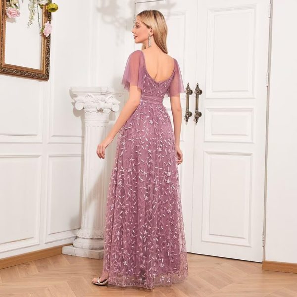 Long Tulle Evening Gowns A Line Floral Appliques Formal Dresses for Women FBAMO04