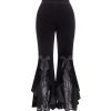 Women's Plus Size Bow Knot Lace Flare Leg Pants Ruffle High Waist Long Trousers