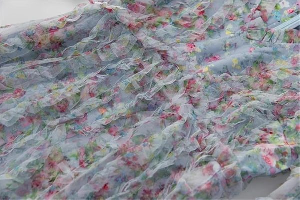 Women's Boho Floral A-Line Dress V-Neck Short Sleeve Net Yarn Cascading Ruffle Summer Beach Dresses