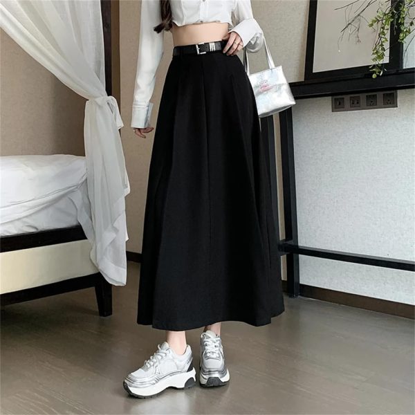 Women Elegant Suit A-Line Long Skirt for Fall Korean Style Work OL Office Big Swing Long Skirts