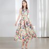 Women Runway Patchwork Jacquard Midi Long Sleeveless Office Work Wear Dress