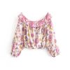 Women's Floral Resort Set - Slash Neck Ruffle Blouse & High Waist Maxi Skirt in Soft Pink